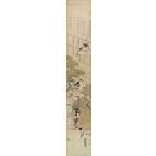 Isoda Koryusai: Young Man on Horseback Riding Past Two Girls Watching From a Building - Harvard Art Museum