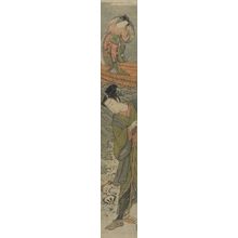 磯田湖龍齋: Man and Woman Disboarding a Boat in High Waves, Edo period, circa 1774-1775 - ハーバード大学