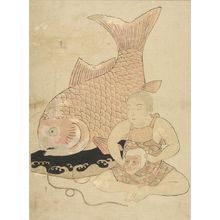 磯田湖龍齋: Child with a Monkey Mask and Tai Fish, Mid Edo period, circa 1770 - ハーバード大学