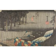 Utagawa Hiroshige: Station 50 -- Spring Rain at Tsuchiyama (Tsuchiyama, haru no ame), from the series Fifty-three Stations of the Tôkaidô (Tôkaidô gojûsan-tsugi no uchi) - Harvard Art Museum