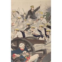 Mizuno Toshikata: Attacking Pyongyang: The Japanese Army Forged through the Enemy Stronghold (Heijô Kôgeki waga gun tekiruio nuku), Meiji period, dated 1894 - Harvard Art Museum
