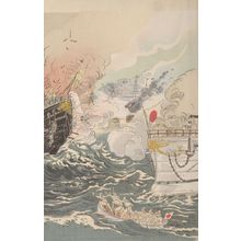 尾形月耕: Battle of Taikozan Oki: Victory for the Japanese Navy Offshore (Nishin sensô Taikozan Oki Nikkan senshô no zu), Meiji period, - ハーバード大学