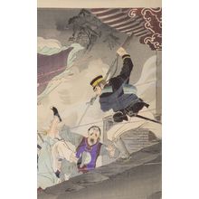 水野年方: Harada Jûkichi was the First to Climb Up the Genbu Gate and Bravely Attack the Chinese Displaying Military Honor (Genbumon kôgeki zuiichi genkôsha Harada Jûkichi shi sentô funsen zu), Meiji period, dated 1894 - ハーバード大学
