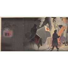 小林清親: Triptych: Braving the Bitter Cold, Our Troops Set Up Camp at Yingkou, Meiji period, dated 1895 - ハーバード大学