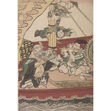 歌川豊国: Seven Gods of Good Fortune (Shichifukujin) Playing Music and Dancing in the Ship of Treasures (Takarabune) - ハーバード大学
