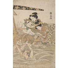 Ichiensai Kuninao: Woman Carried Across Water in Palanquin (Harugeshiki musume dochu) - ハーバード大学