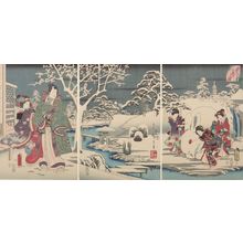 歌川国貞: Triptych: Garden of Snow, from the series 