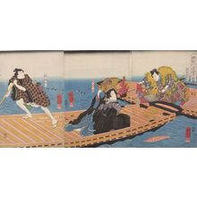 Utagawa Kuniyoshi: Triptych: Saving of the Scarf, from the series Wharf on the Sumida River (Sumidagawa watashi no ba no zu), Late Edo period, circa 1847-1852 - Harvard Art Museum