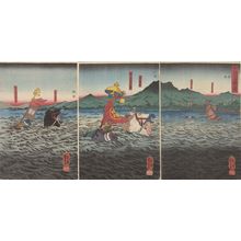 Utagawa Kuniyoshi: Triptych: Battle of the Uji River (Ujigawa kassen no zu), Late Edo period, circa 1847-1852 - Harvard Art Museum