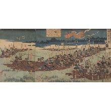 Utagawa Kuniyoshi: Triptych: Battle Crossing of the Sumidagawa (Sumidagawa ikada watashi no zu), Late Edo period, 19th century - Harvard Art Museum