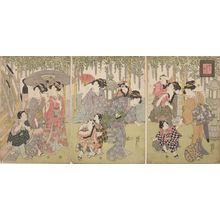 歌川国貞: Triptych: Women and Children - ハーバード大学