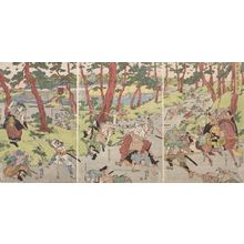 Japanischer Druck "Triptych: Shimpan Iga goe dochû Sugoroku" von Utagawa Kunisada, 歌川国貞 (Utagawa Kunisada)