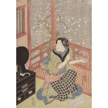 歌川国貞: Women by Verandah (Harusame no kei) - ハーバード大学