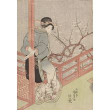 Utagawa Kunisada, 歌川国貞 (Utagawa Kunisada)创作的日本版画《Women by Verandah (Harusame no kei)》