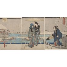 歌川広重: Triptych: Famous Scenes of Edo in the Four Seasons: Sumida River in Snow, Late Edo period, circa 1843-1847 - ハーバード大学