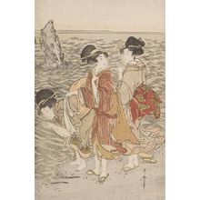 喜多川歌麿: Women at the Beach of Futami-ga-ura, Late Edo period, circa 1803-1804 - ハーバード大学