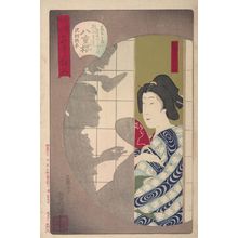 豊原国周: Courtesan and Customer Behind Shôji, Meiji period, circa 1876-1886 - ハーバード大学