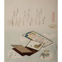 Katsushika Hokusai: Hand Mirror and Hair Ornaments/The Color Shell (Irogai), from the series Shell-Matching Game with Genroku Poets (Genroku kasen kai-awase), Edo period, datable to 1821 - Harvard Art Museum