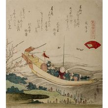 葛飾北斎: Ferry Boat and Capital Birds on the Sumida River/The Capital Shell (Miyakogai), from the series Shell-Matching Game with Genroku Poets (Genroku kasen kai-awase), Edo period, datable to 1821 - ハーバード大学