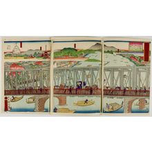 Japanese Print "Triptych: Improved Azuma Bridge, Meiji period, 1887" by Inoue Yasuji, 井上安治 (Inoue Yasuji)