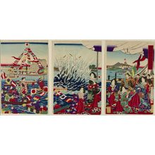 無款: Triptych: Port Festival Scene, Meiji period, 1890 - ハーバード大学