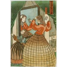 Utagawa Sadahide: A French Woman and Her Daughter in Front of a Mirror, from the series Foreign Merchants' Houses in Yokohama (Yokohama shôka ijin no zu), published by Tsujiokaya Bunsuke, Late Edo period, first month of 1861 - Harvard Art Museum