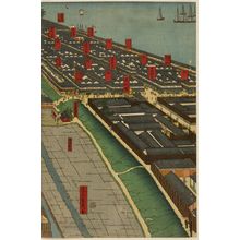 Utagawa Sadahide: Detailed Print of Yokohama Hon-chô and the Miyozaki Pleasure Quarter (Yokohama Hon-chô ... ni Miyozaki ... kenkin zu), published by Yamamotoya Heikichi, Late Edo period, fourth month of 1860 - Harvard Art Museum