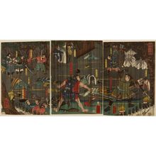 無款: Triptych: Nocturnal Battle in Rain, Late Edo-early Meiji period - ハーバード大学