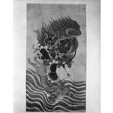 無款: Daiitoku Myô-ô (The Great Majestic One, Yamantaka) Riding a Bull into the Sea: One of the Five Great Wisdom Kings or Godai Myô-ô (Vidyarajas), Early Edo period, early 17th century - ハーバード大学