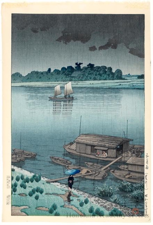 川瀬巴水: Arakawa River in May Rain - Artelino - 浮世絵検索