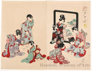 Toyohara Chikanobu: Girls (descriptive title) - Honolulu Museum of Art