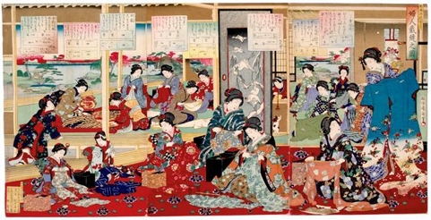 豊原周延: The Picture of Women Sewing - ホノルル美術館