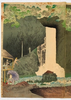 豊原周延: The View of Urami no Taki Waterfall - ホノルル美術館