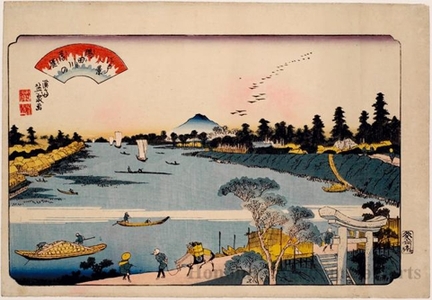 渓斉英泉: Descending Geese over the Sumida River - ホノルル美術館