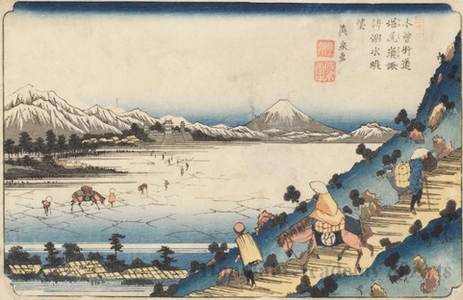 Keisai Eisen: View of Lake Suwa from Shiojiri Pass (Station#31) - Honolulu Museum of Art