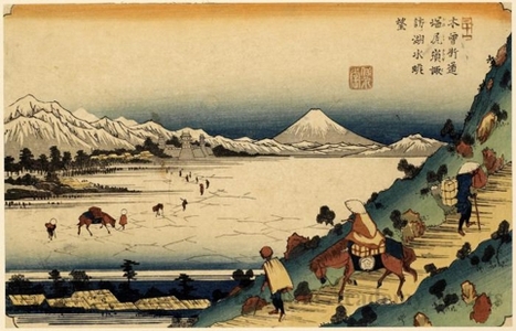 渓斉英泉: View of Lake Suwa from Shiojiri Pass (Station #31) - ホノルル美術館