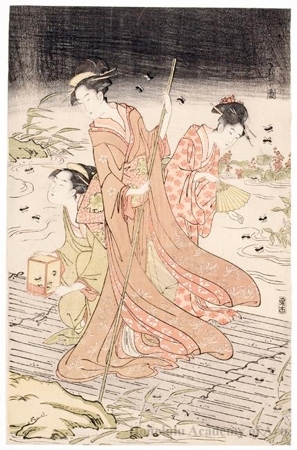 Hosoda Eishi: Catching Fireflies on Raft - Honolulu Museum of Art