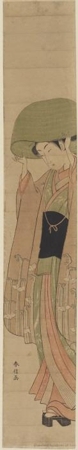 Suzuki Harunobu: Woman Wearing Straw Hat (descriptive title) - Honolulu Museum of Art
