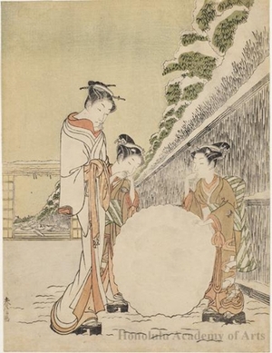 Suzuki Harunobu: Three Women Making Snow Ball (descriptive title) - Honolulu Museum of Art