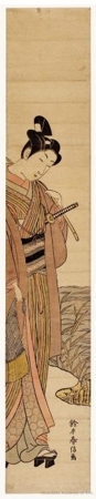 Suzuki Harunobu: Young Man with Fishing Pole and Net (descriptive title) - Honolulu Museum of Art