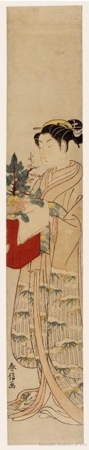 Suzuki Harunobu: Woman Holding a Tray of New Year’s Decorations - Honolulu Museum of Art
