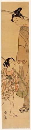 Suzuki Harunobu: Young Man and Boy Going Fishing (descriptive title) - Honolulu Museum of Art