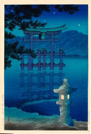 川瀬巴水: Starlit Night, Miyajima - ホノルル美術館
