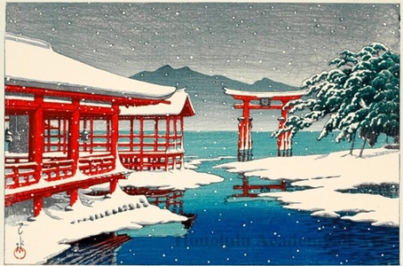 Kawase Hasui: Miyajima Shrine in Snow - Honolulu Museum of Art