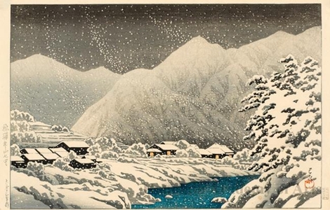 川瀬巴水: In the Snow, Nakayama-shichiri Road, Hida - ホノルル美術館