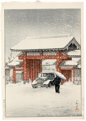 川瀬巴水: Shiba Great Gate in Snow - ホノルル美術館
