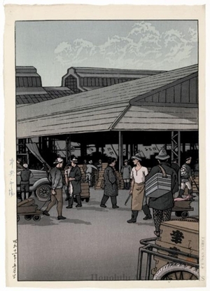 Japanese Print "Central Market" by Kawase Hasui, 川瀬巴水 (Kawase Hasui)