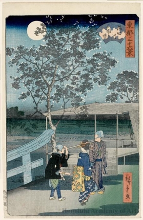 Utagawa Hiroshige II: Mimeguri Embankment and the Sumida River - Honolulu Museum of Art