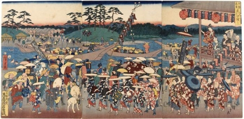 Utagawa Hiroshige: Crossing Miyagawa River To Visit Ise Shrine - Honolulu Museum of Art