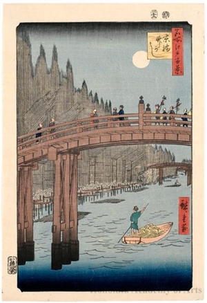 Utagawa Hiroshige: Bamboo Yards, Kyöbashi Bridge - Honolulu Museum of Art